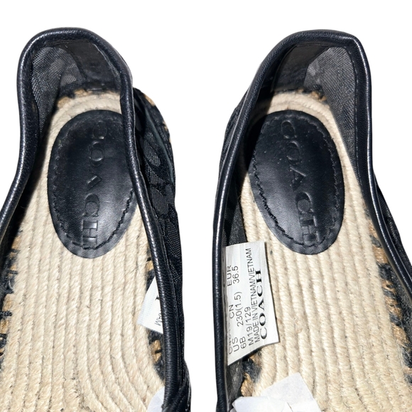 Coach Women 6B Cleo Black Logo Round Leather Cap Toe Mesh Slip-On‎ Espadrilles - Picture 7 of 15